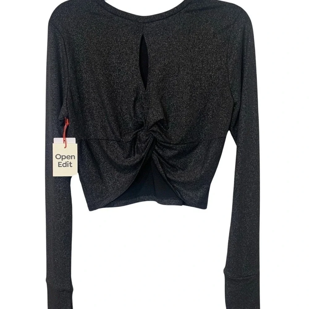 Nordstrom Open Edit Long Sleeve Cropped Knit Top Size Medium Open Back Holiday - Picture 5 of 9